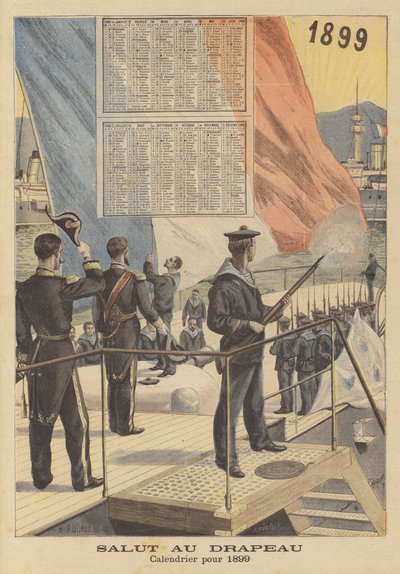 Saludo a la bandera. Calendario de 1899 de French School